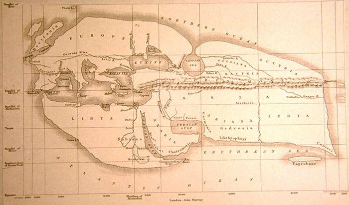 Античная карта мира по Эратосфену (около 194 года до н. э.).