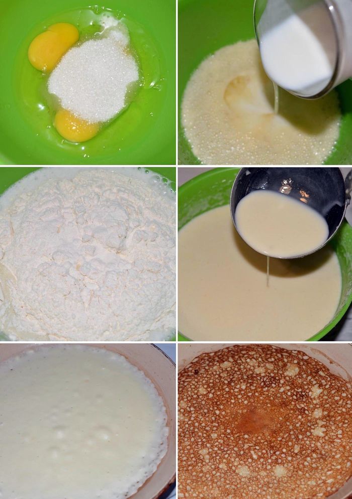 Процесс приготовления тонких блинов на молоке и кефире