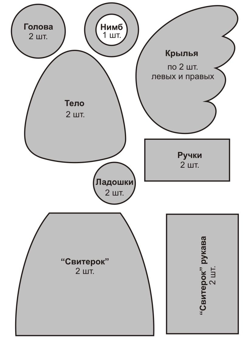 Выкройки деталей для мягкой куклы ангела